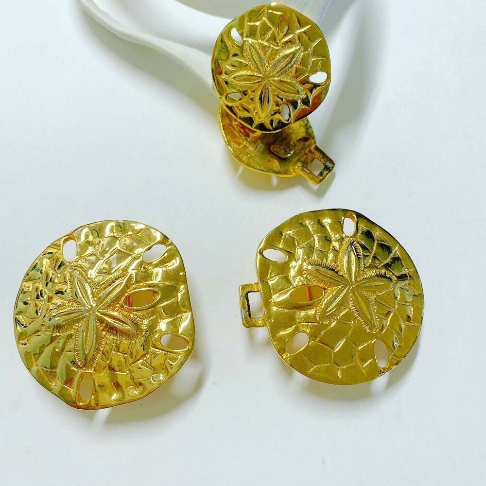 Vintage Dotty Smith 5 Pc Starfish Buckle Belt Gold Tone White Snake Leather